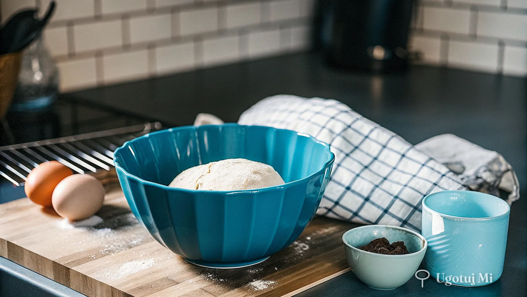 Ciasto drożdżowe rosnące w misce przykryte ściereczką | ugotujmi.pl