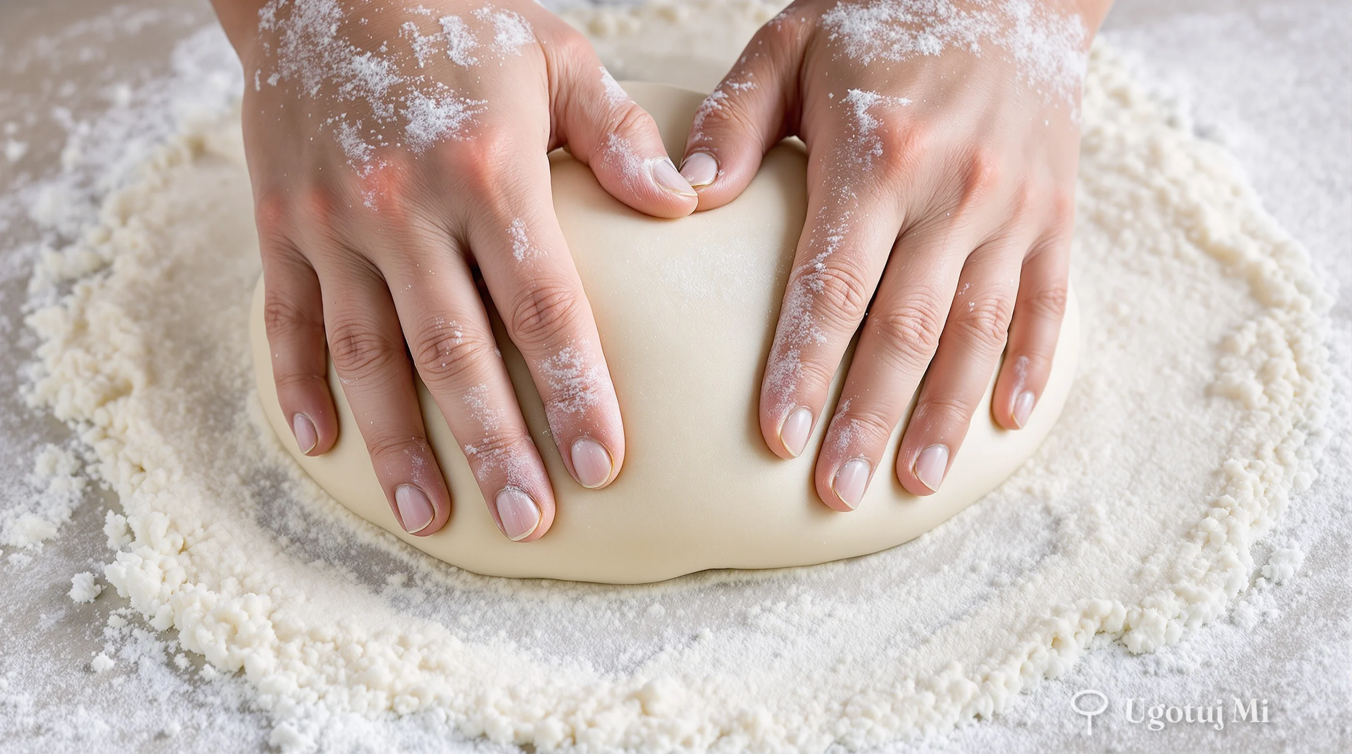 Wyrabianie ciasta na pizzę na podsypanej mąką powierzchni | ugotujmi.pl