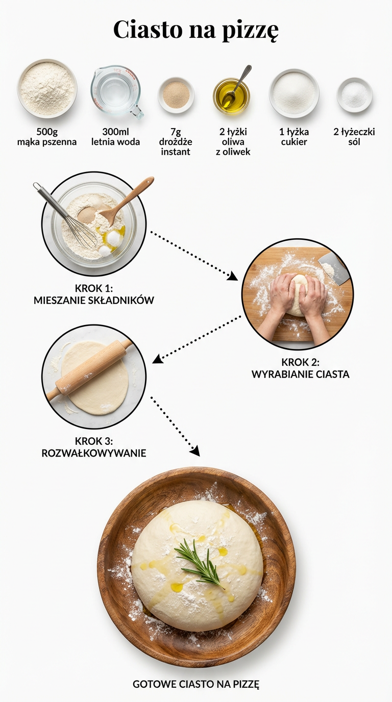 Sprawdzony przepis na domowe ciasto na pizzę. Krok po kroku do idealnej konsystencji i smaku. Proste składniki i gwarancja sukcesu! | ugotujmi.pl