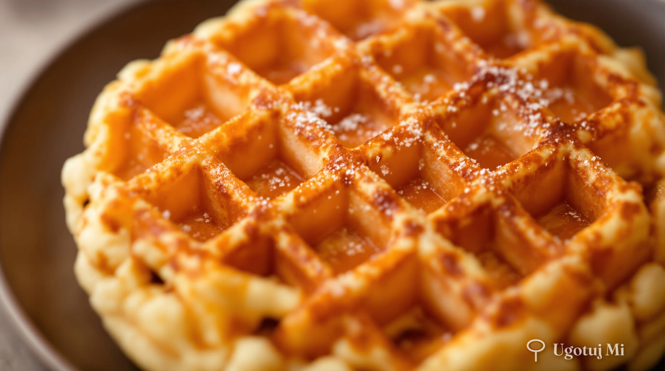 Zbliżenie na strukturę chrupiącego gofra ze złotym kolorem | ugotujmi.pl