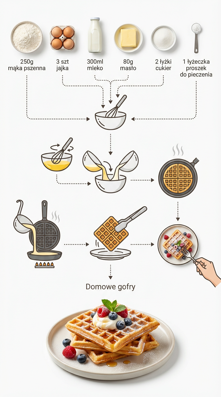 Sprawdzony przepis na domowe gofry. Puszysty spód i chrupiąca skórka. Idealny na śniadanie i deser. Gotowe w 30 minut! | ugotujmi.pl
