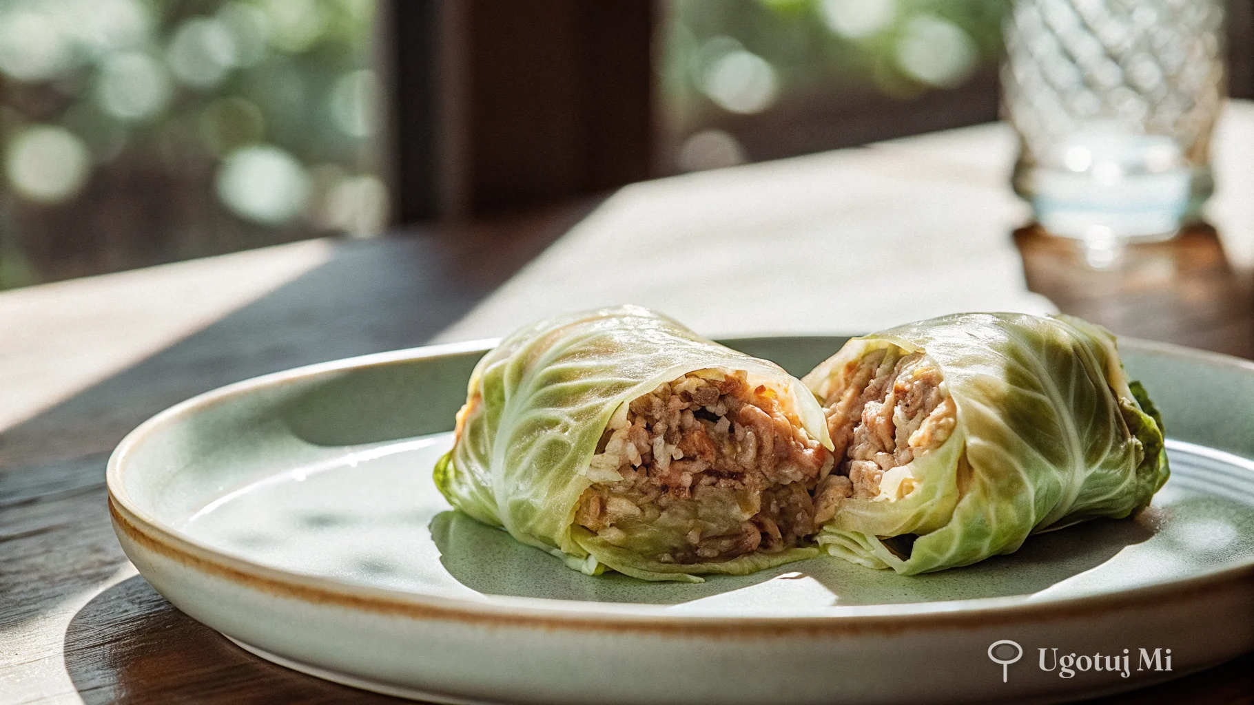 Przekrojony gołąbek pokazujący farsz z mięsa i ryżu w środku | ugotujmi.pl