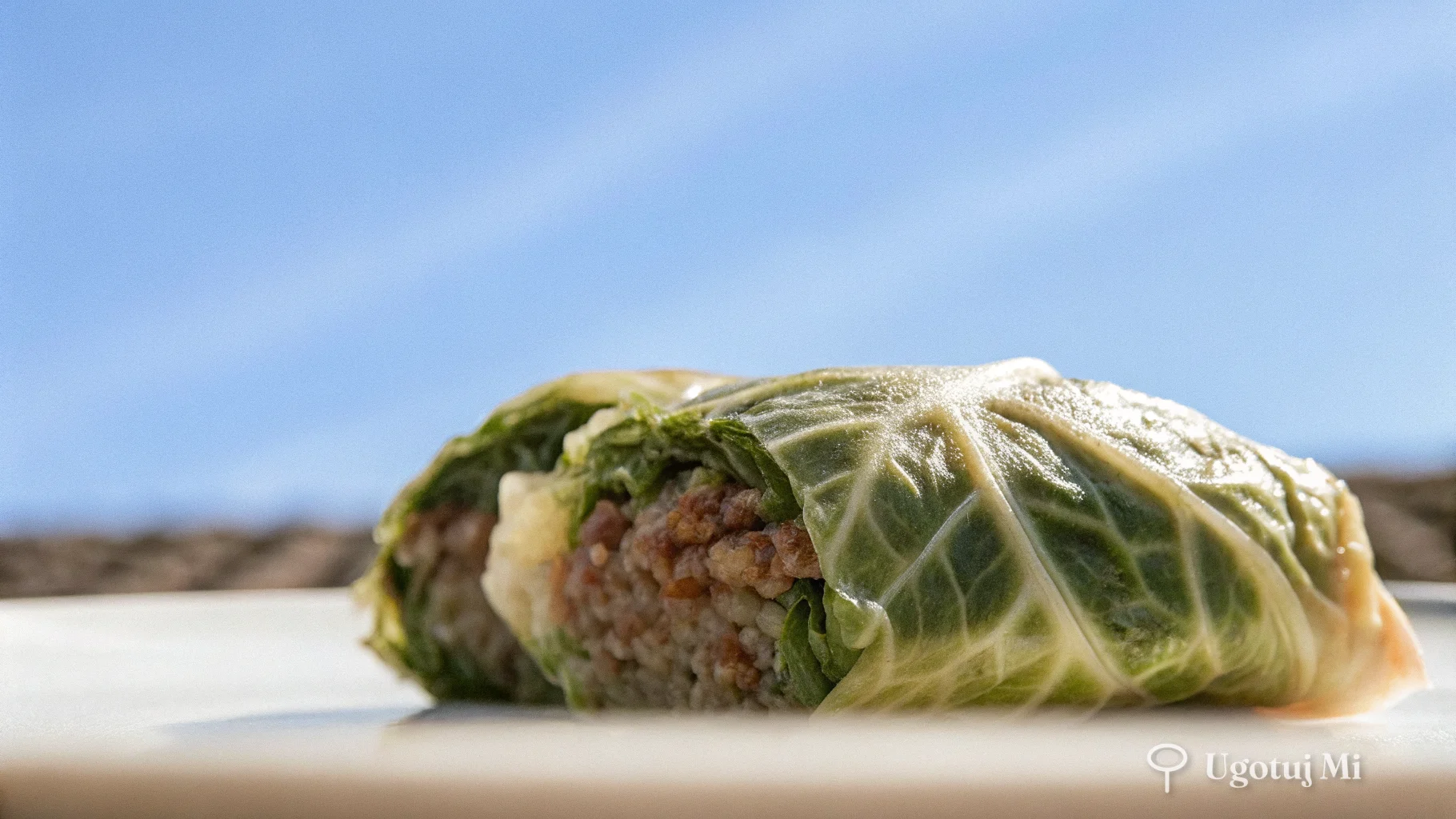 Zbliżenie na zawinięty gołąbek pokazujące fakturę liścia | ugotujmi.pl