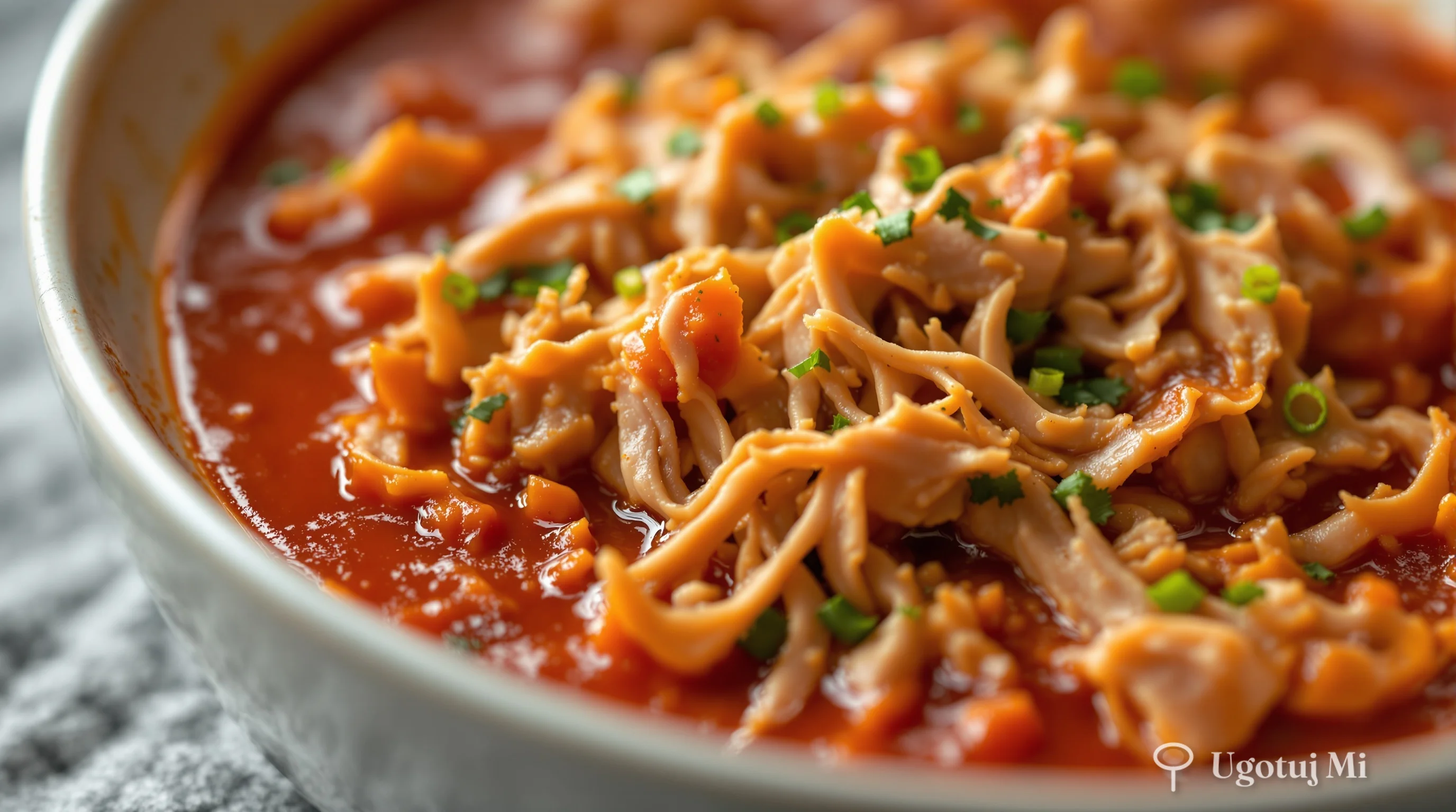 Zbliżenie na miękkie mięso w czerwonym sosie paprykowo-pomidorowym | ugotujmi.pl