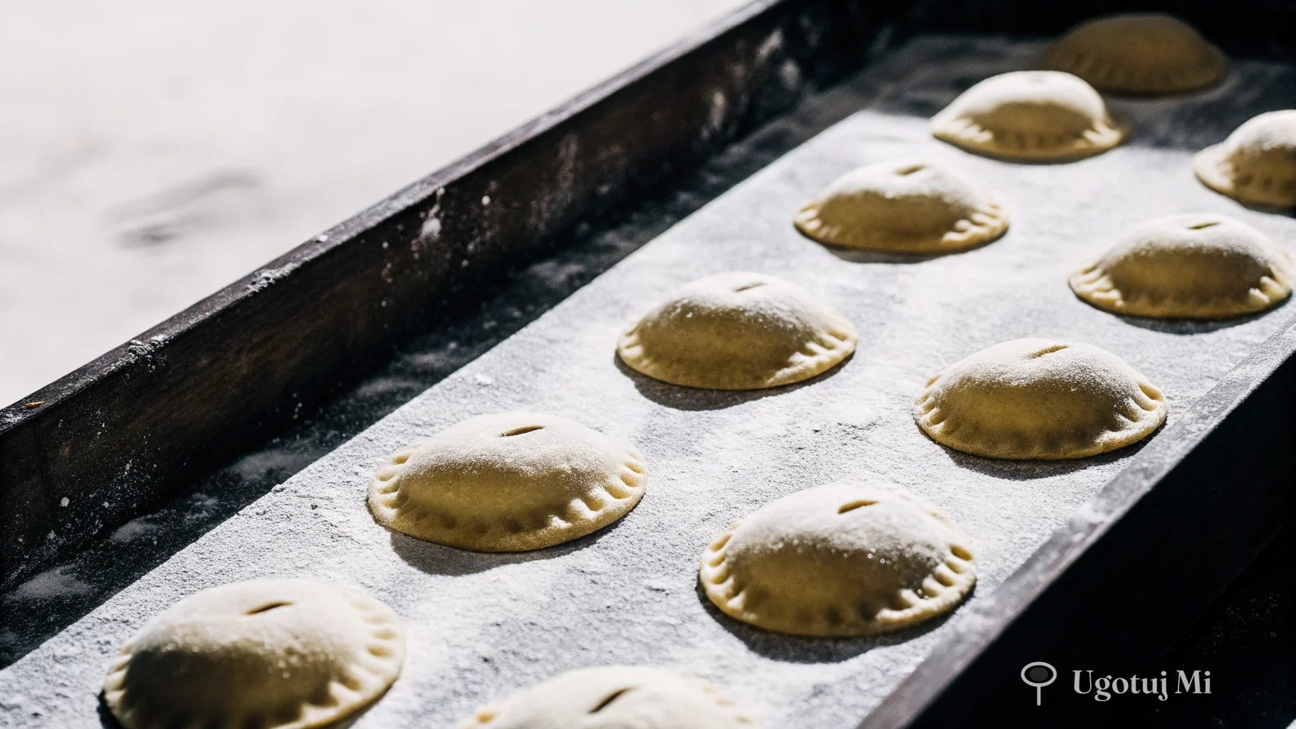 Uformowane surowe kluski śląskie z dołkiem na oprószonej mąką desce | ugotujmi.pl