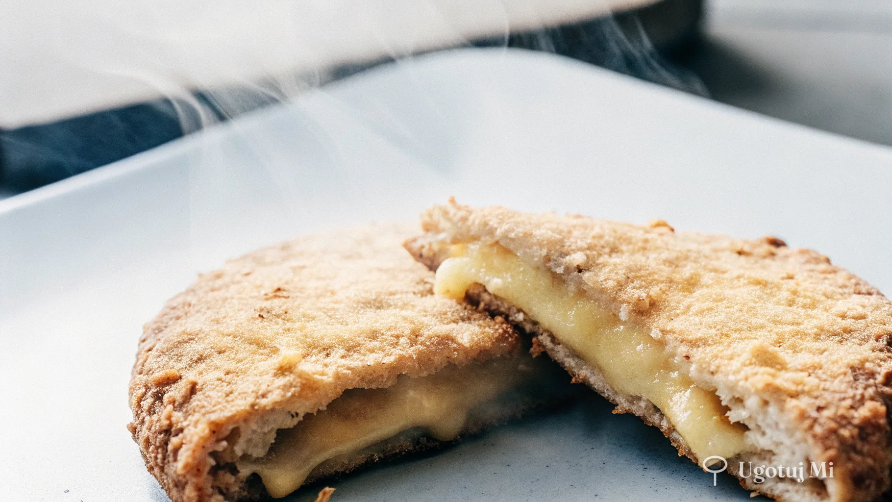 Przekrojony kotlet ziemniaczany z roztopioną serem w środku | ugotujmi.pl