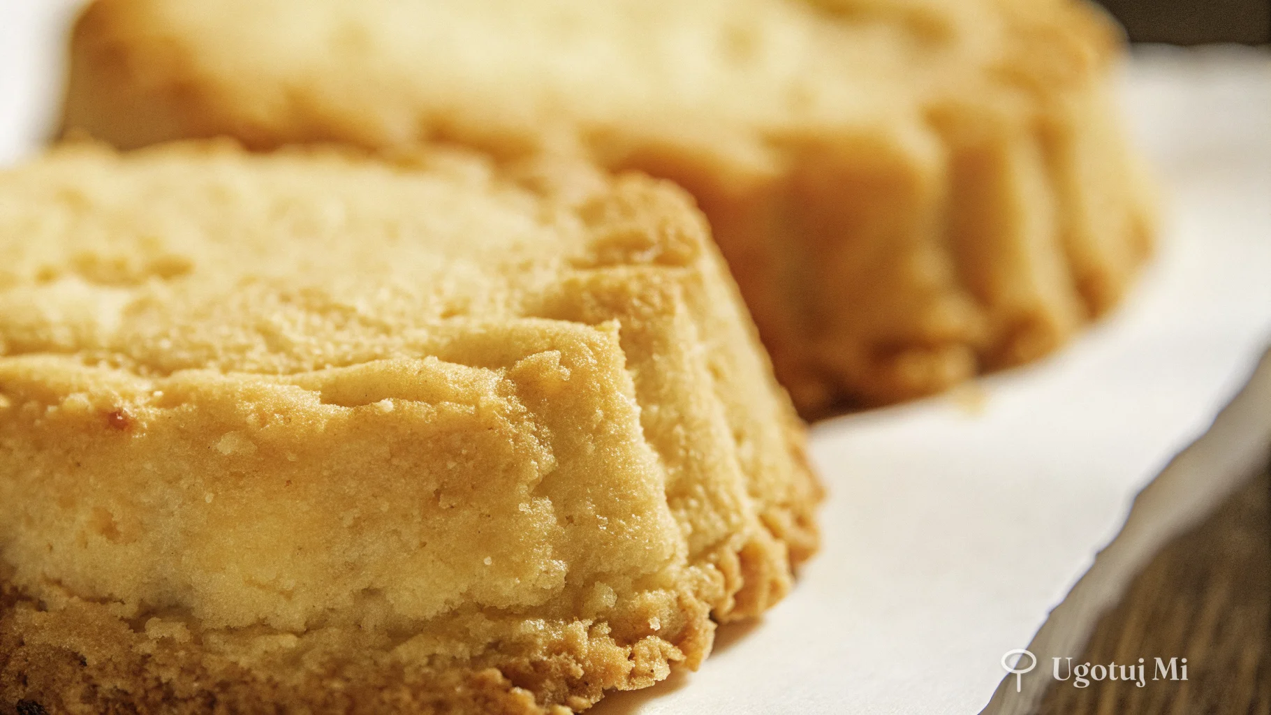 Zbliżenie na chrupiące kruche ciasteczko maślane pokazujące delikatną teksturę | ugotujmi.pl
