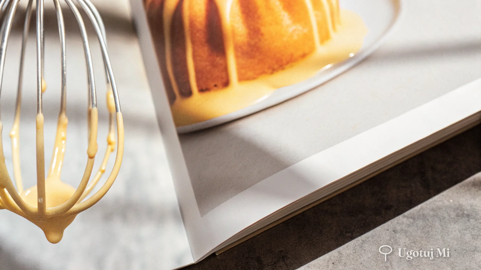 Zbliżenie na lukier spływający z trzepaczki w idealnej konsystencji wstążki | ugotujmi.pl