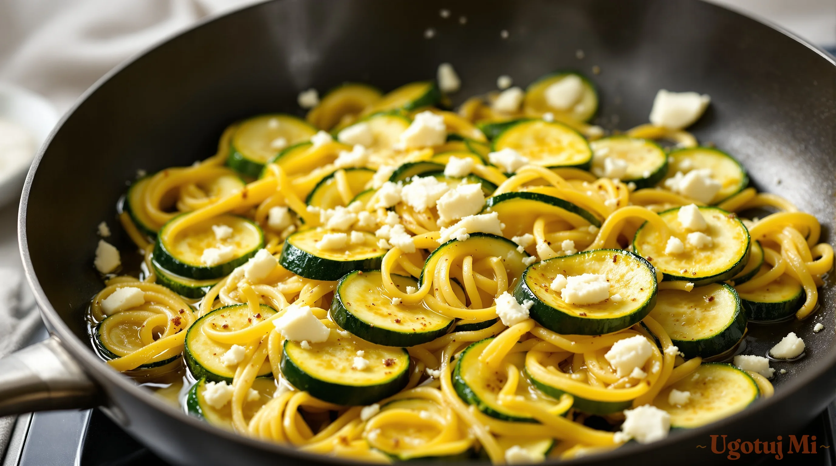 Makaron z cukinią i fetą - szybki obiad w 20 minut - przygotowanie | ugotujmi.pl