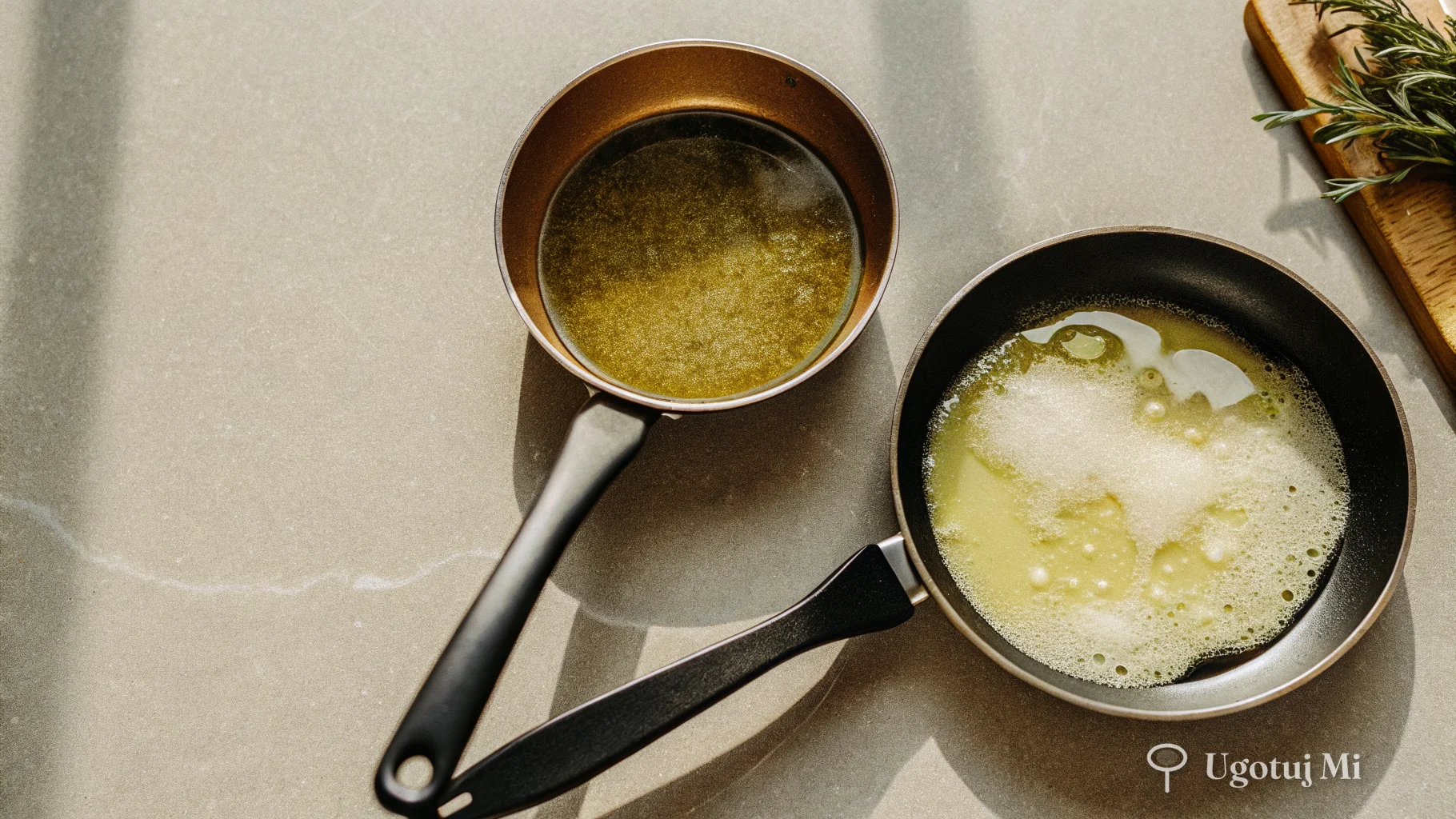 Proces klarowania masła - masło bulgocze w rondlu z pianką na powierzchni | ugotujmi.pl