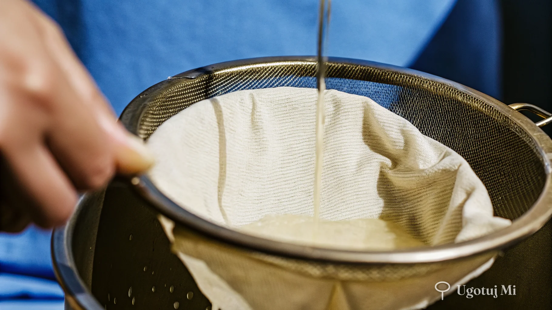 Filtrowanie przezroczystego masła klarowanego przez gazę do słoiczka | ugotujmi.pl