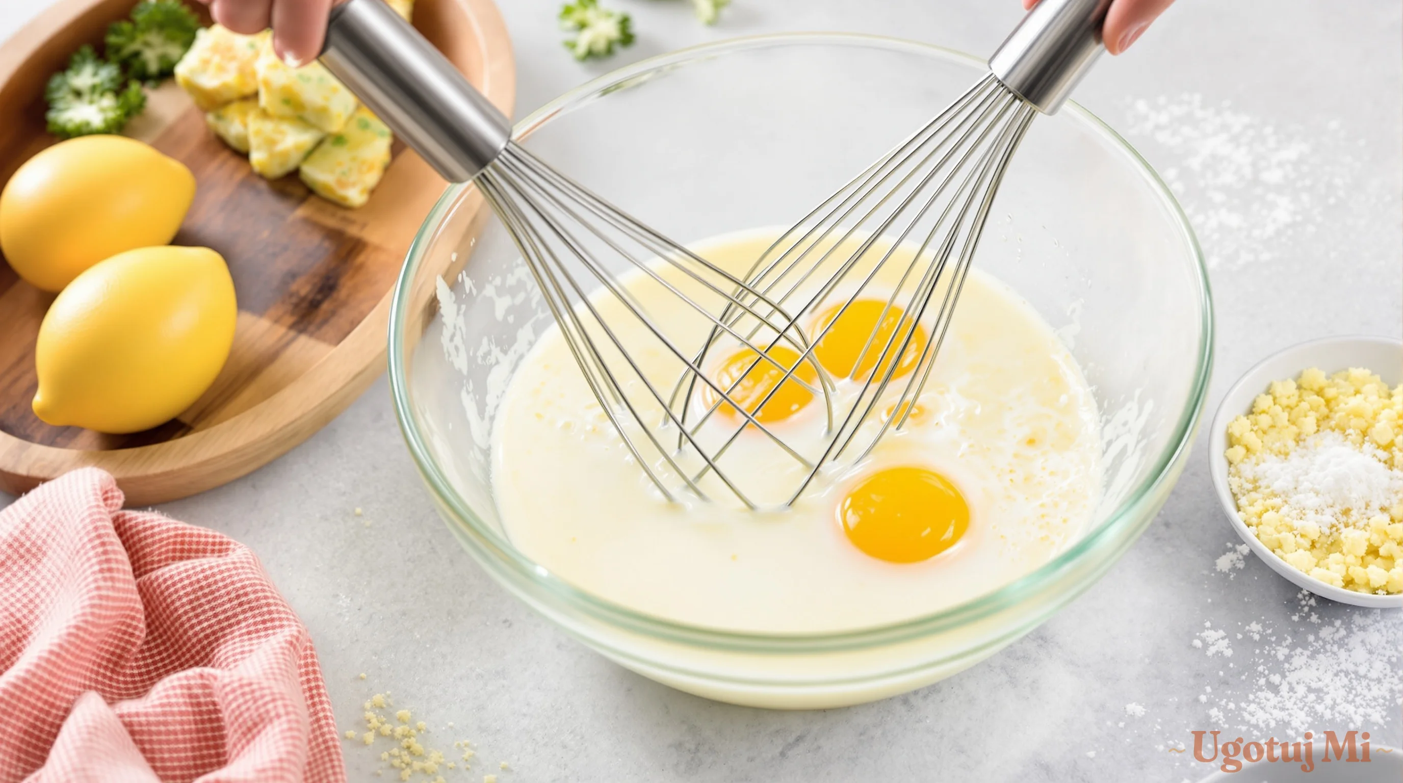 Ubijanie jajek z mlekiem w misce do przygotowania omletu | ugotujmi.pl