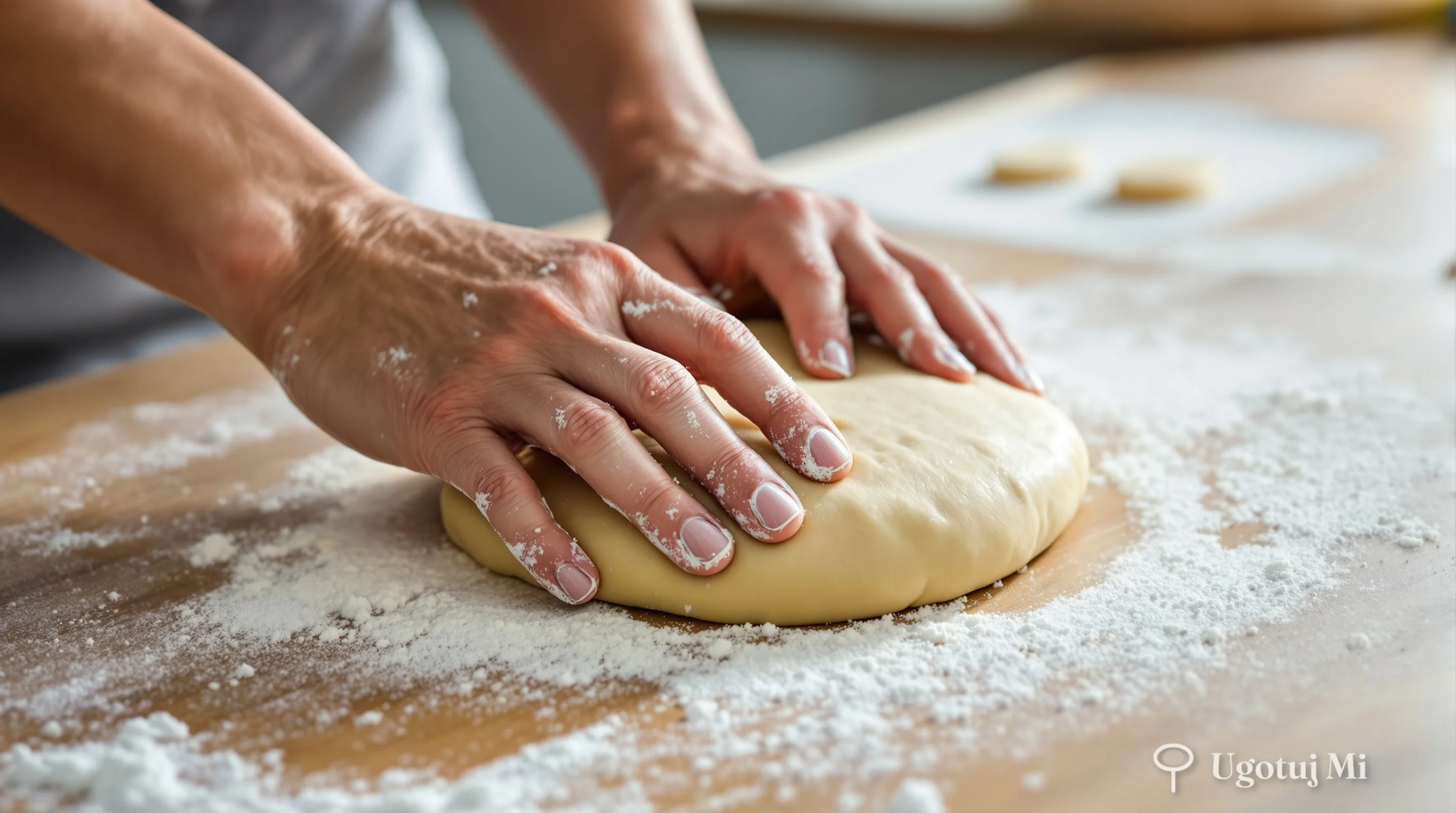 Wyrabianie ciasta drożdżowego na pączki na stolnicy | ugotujmi.pl