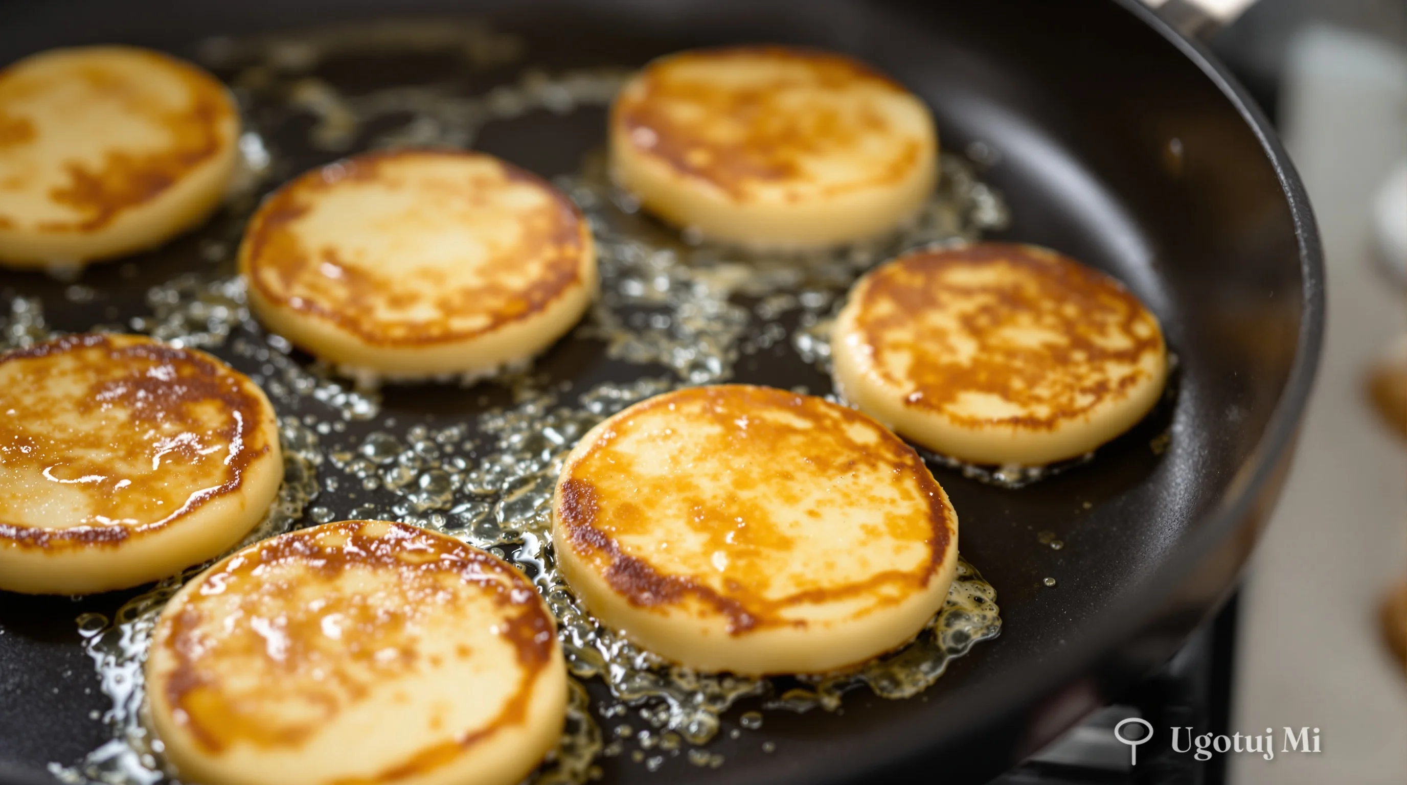 Pancakes smażące się na patelni z widocznymi bąbelkami | ugotujmi.pl
