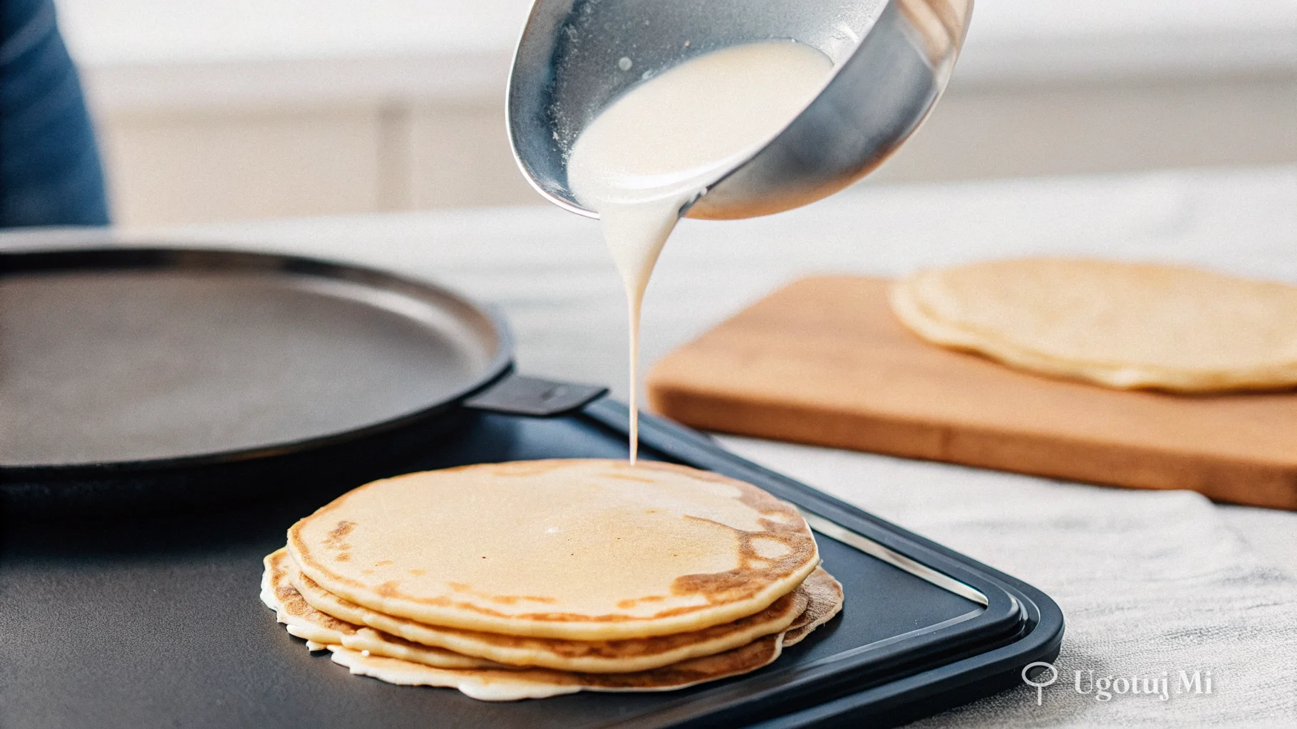 Nalewanie ciasta na pankejki z chochli na gorącą patelnię | ugotujmi.pl
