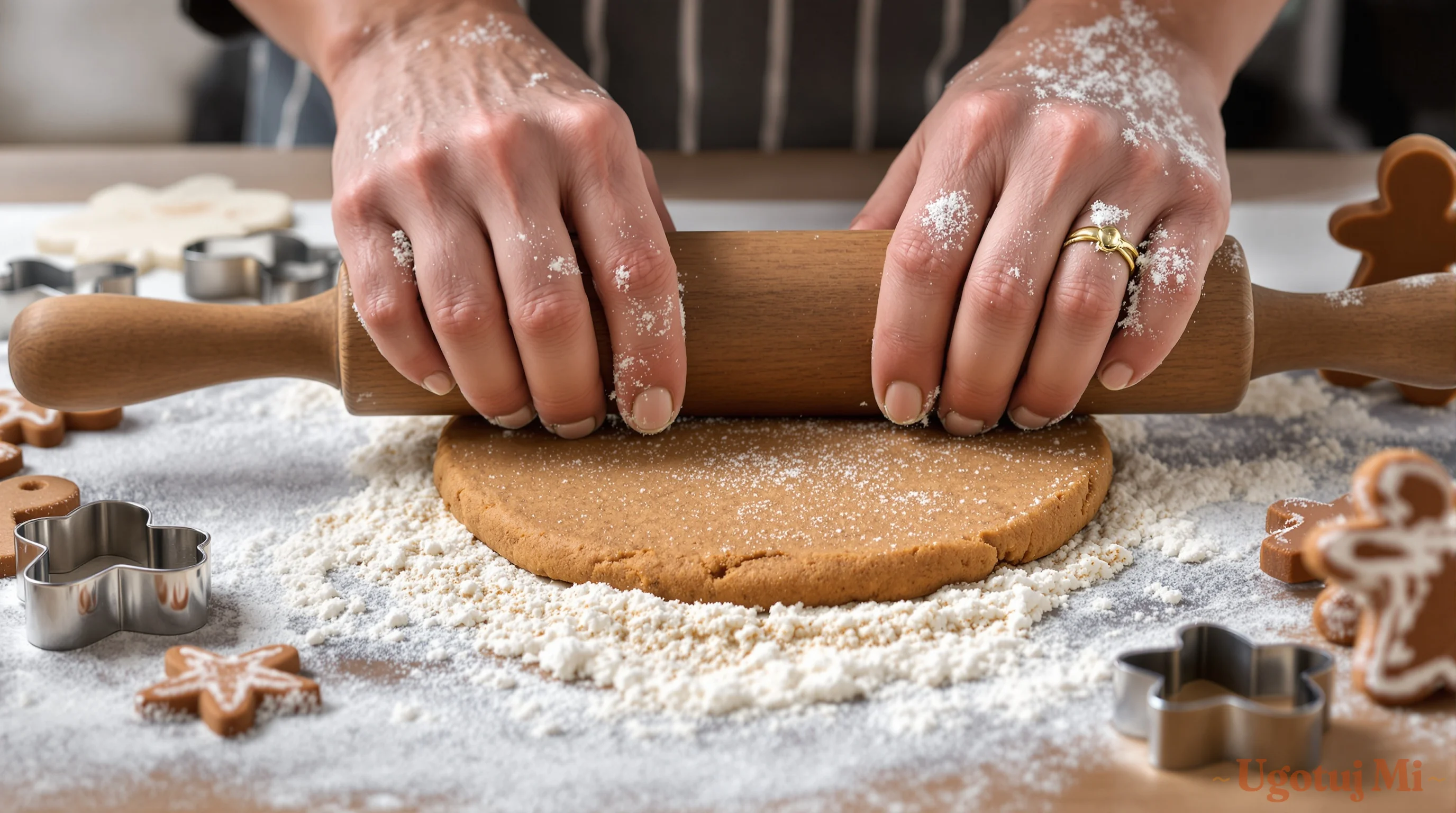 Rozwałkowywanie ciasta na pierniki wałkiem | ugotujmi.pl