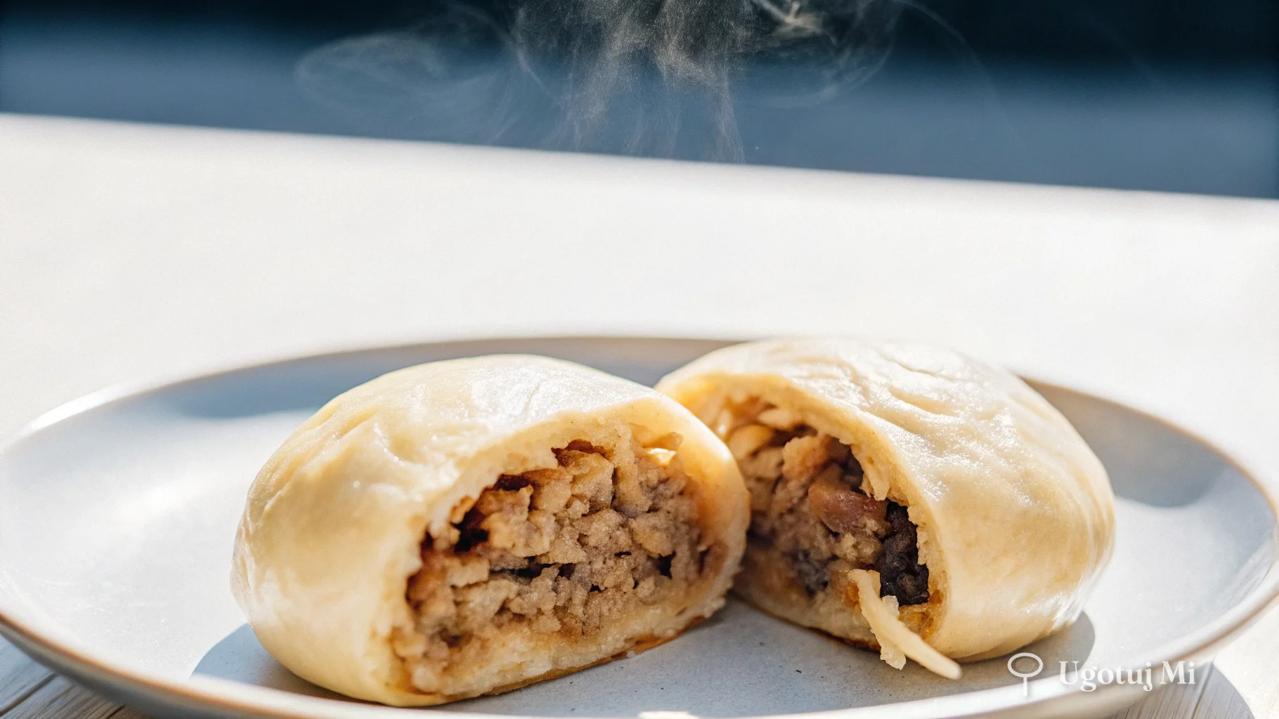 Przekrojony pierożek z farszem mięsno-kapuścianym w środku | ugotujmi.pl