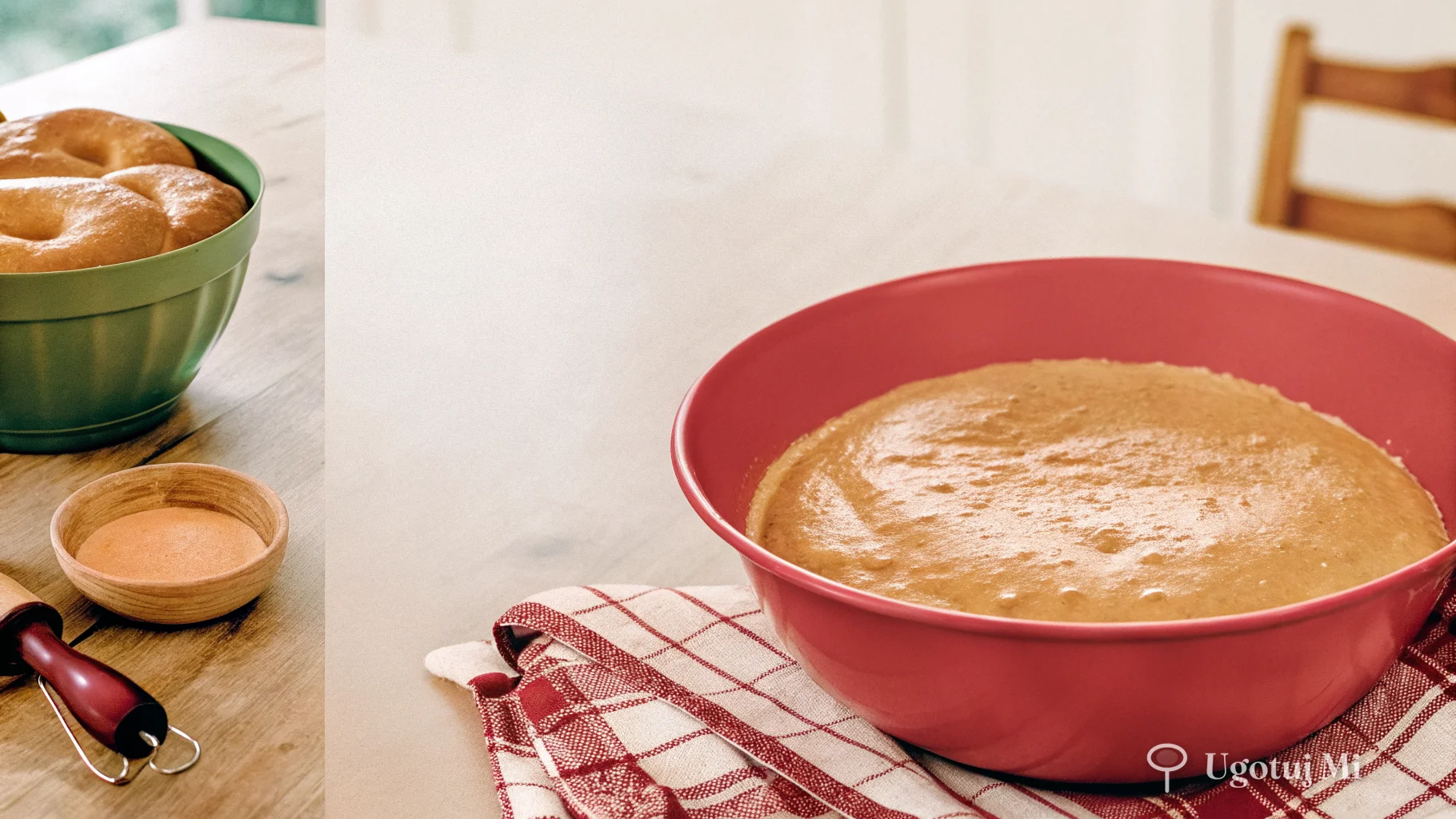 Rosnące ciasto drożdżowe w misce przykryte ściereczką kuchenną | ugotujmi.pl