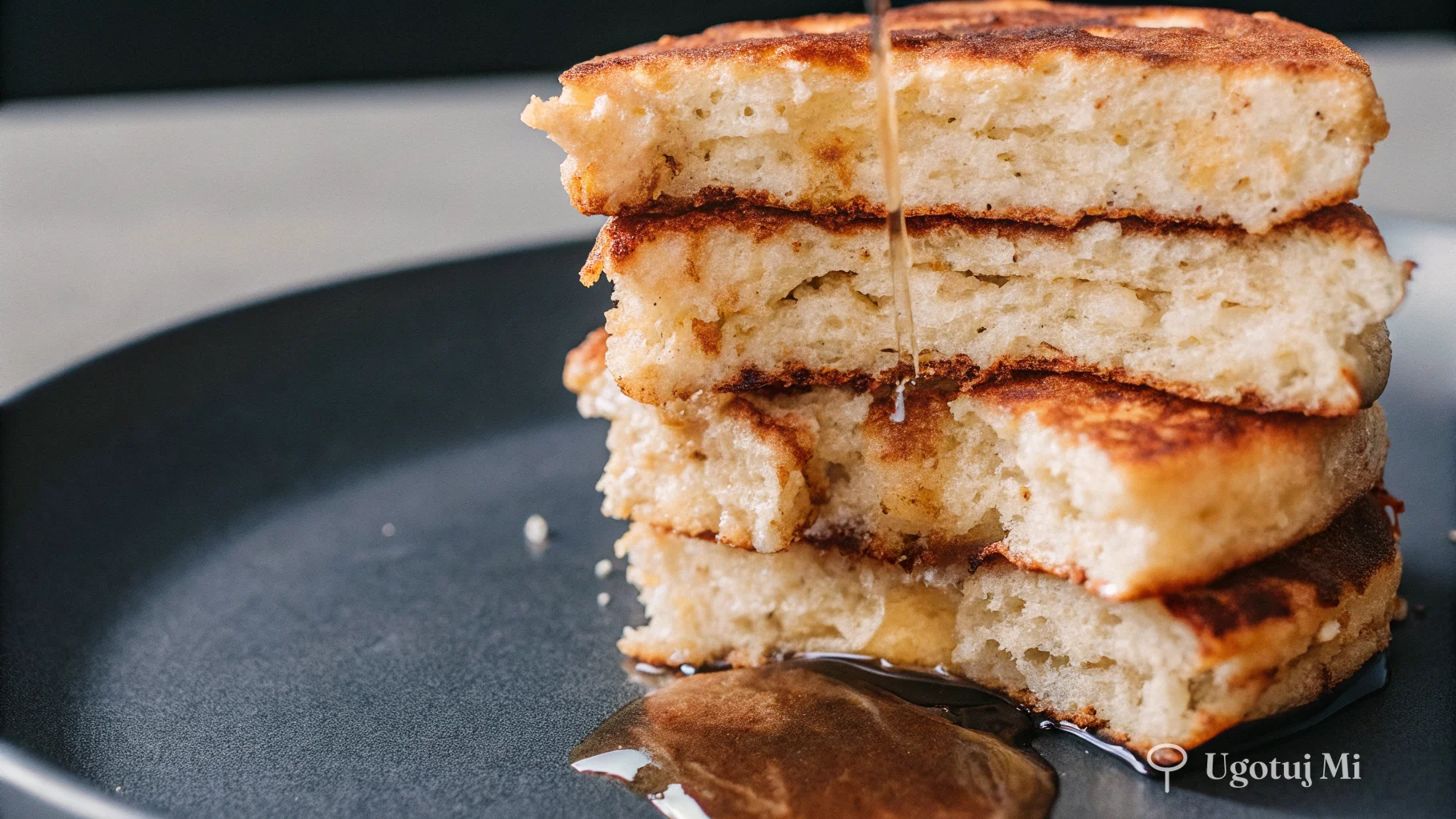 Zbliżenie na złociste racuchy z bananem z widoczną puszystą strukturą i chrupiącymi brzegami | ugotujmi.pl