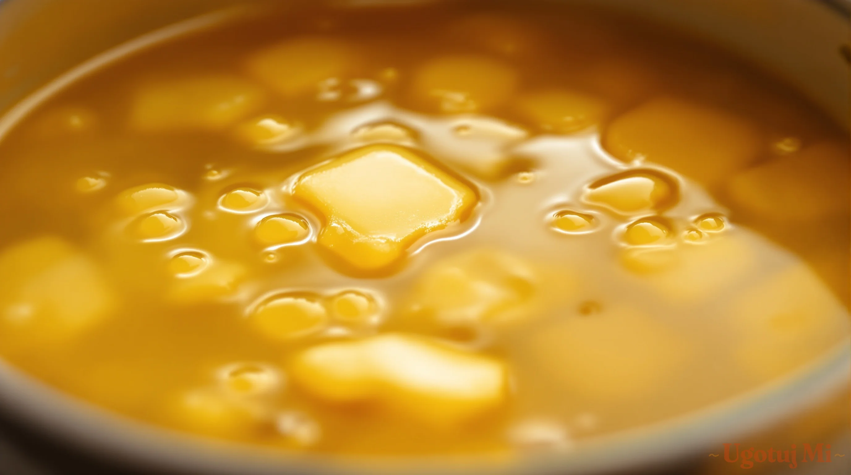 Przezroczysty złoty bulion rosołowy z kroplami tłuszczu na powierzchni | ugotujmi.pl