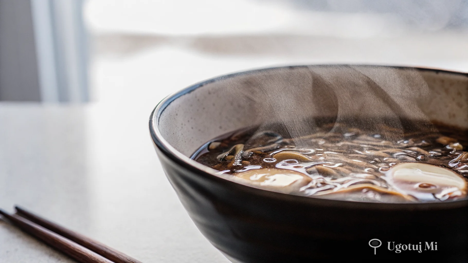 Zbliżenie na makaron ramen w aromatycznym bulionie miso | ugotujmi.pl