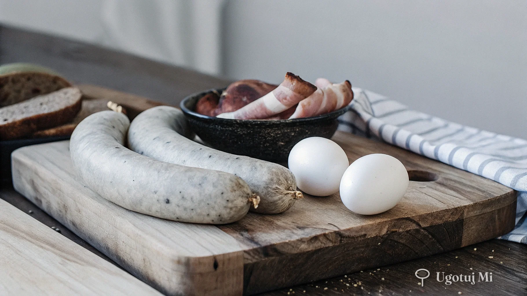 Składniki na żurek - kwas żurkowy, biała kiełbasa, boczek i warzywa | ugotujmi.pl